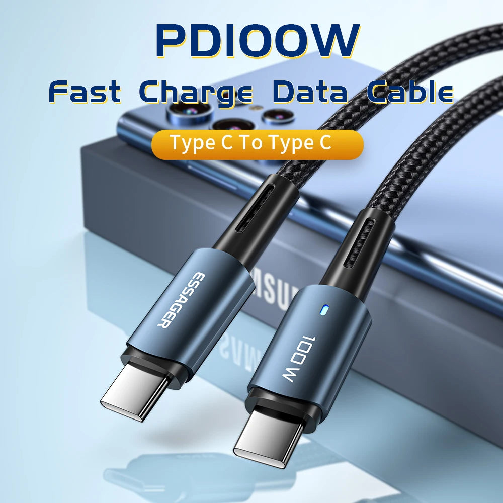 100W USB-C Fast Charging Cable - PD QC 4.0 Data Sync Cord for Laptop & Phone - 2