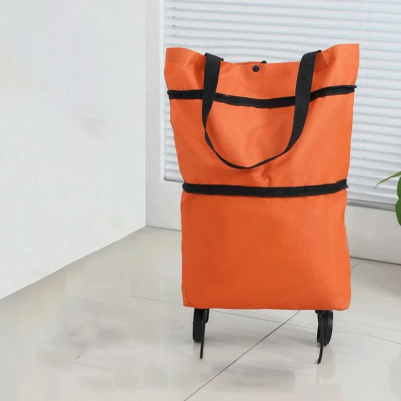 2-in-1 Foldable Shopping Bag with Wheels Pull Cart - 16