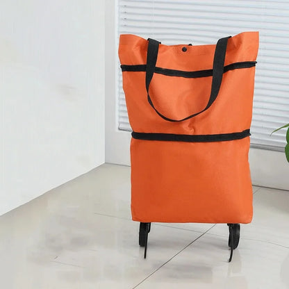 2-in-1 Foldable Shopping Bag with Wheels Pull Cart