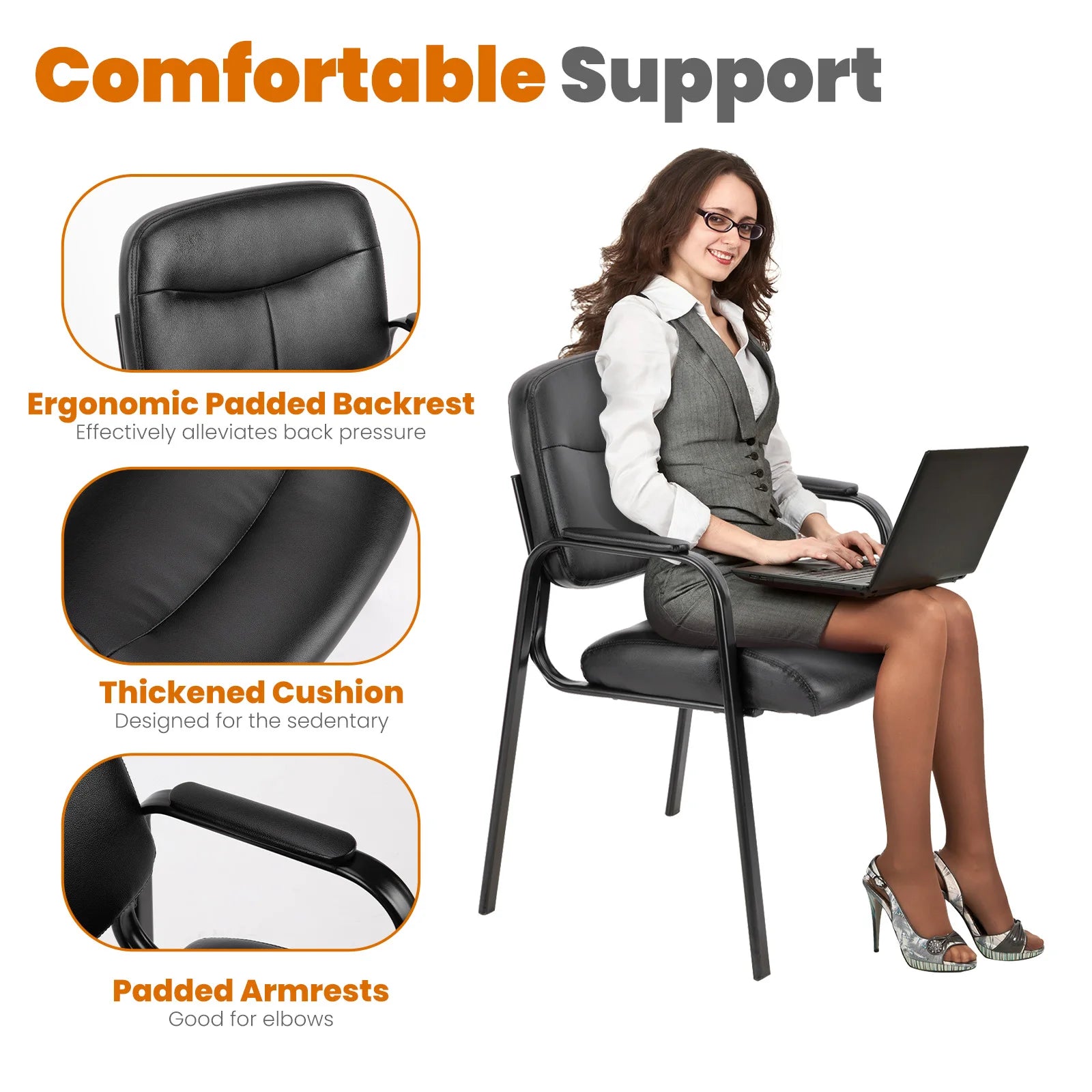 Modern PU Leather Office Guest Chair - Ergonomic Waiting Room Seating - 9
