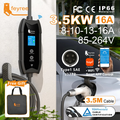 Portable Type 1 EV Charger - 16A 3.5kW Smart App Controlled Charging Cable