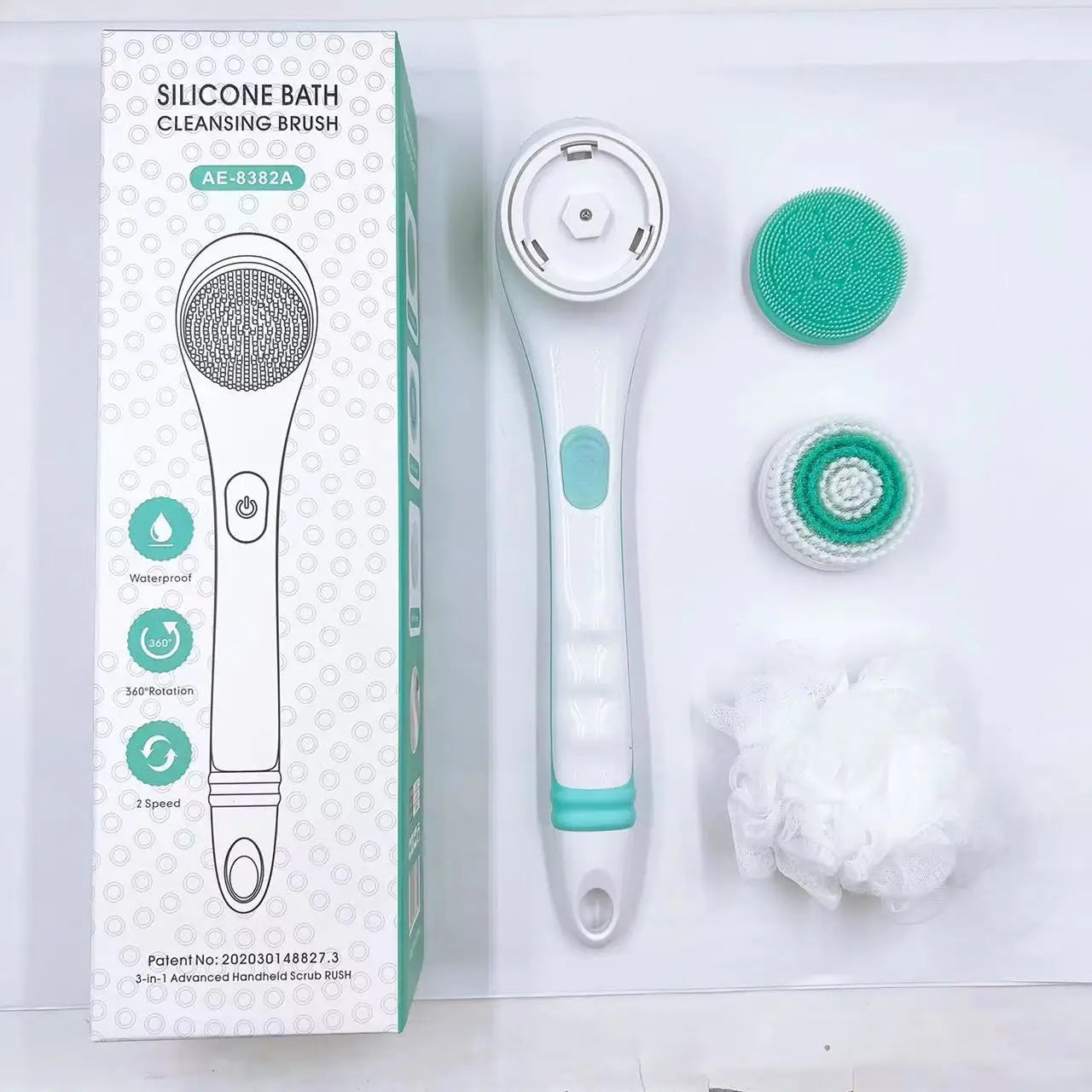 Electric Long Handle Bath Brush - Waterproof Exfoliating Back Scrubber - 10