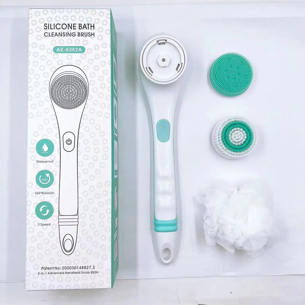 Electric Long Handle Bath Brush - Waterproof Exfoliating Back Scrubber