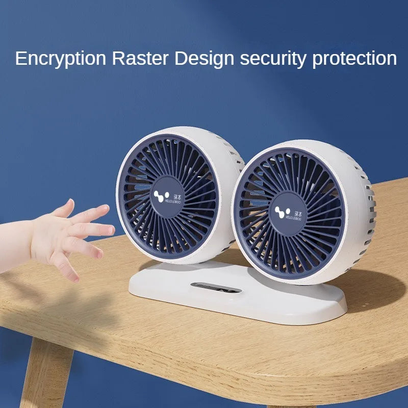 Dual Head USB Car Fan - 3-Speed 360° Adjustable Dashboard Fan - 2