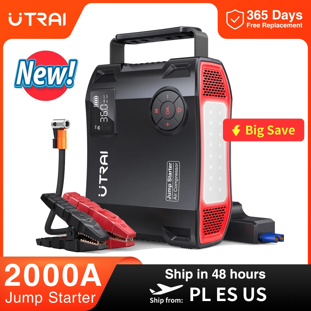 4-in-1 Portable Car Jump Starter & 150PSI Air Compressor - 16000mAh Power - 1