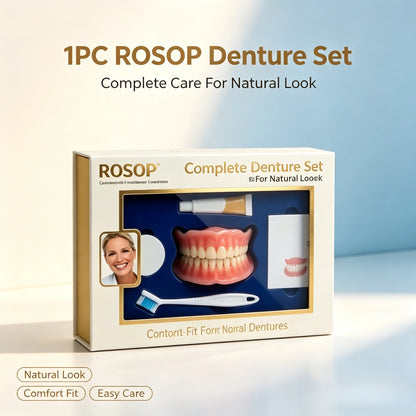 Natural Cosmetic Denture Set - Realistic Upper & Lower False Teeth Smile Makeover