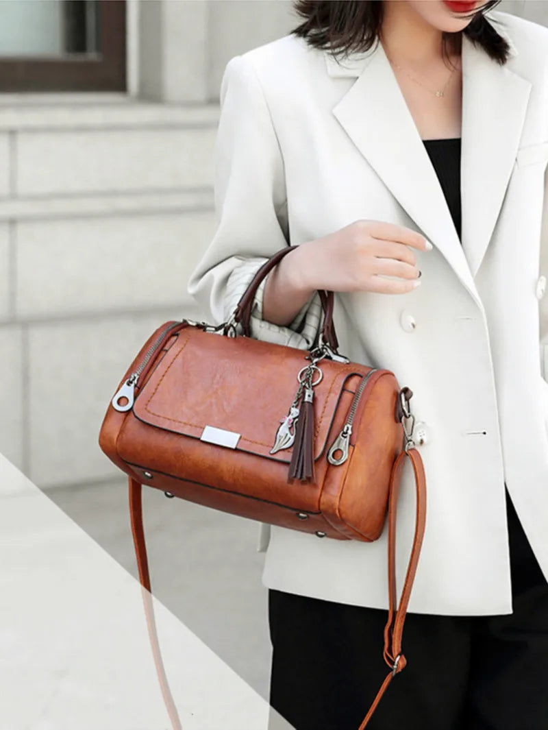 Luxury Tassel Boston Shoulder Bag