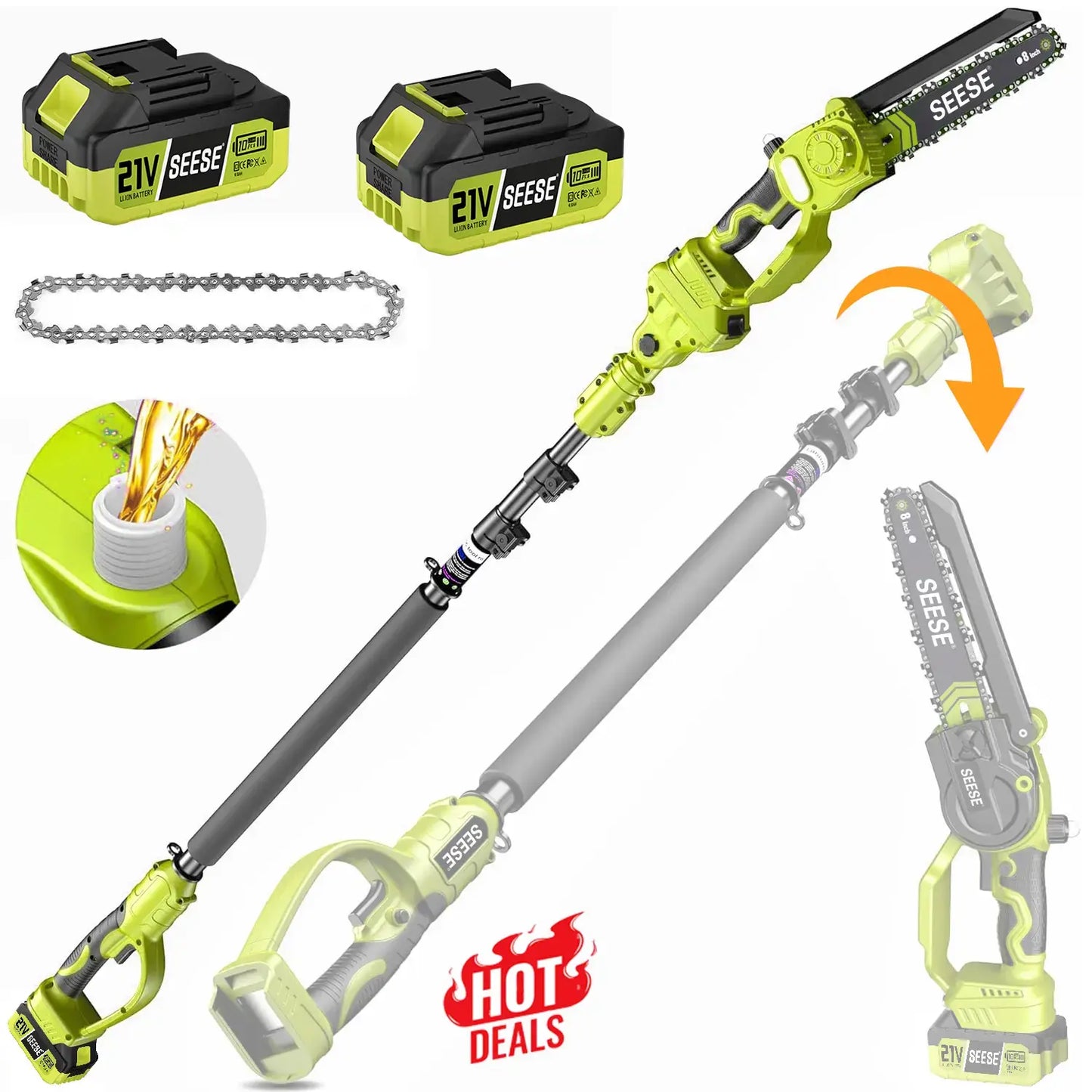 8" Telescopic Electric Chainsaw - 2-in-1 Cordless Pole Pruner with 2 Batteries