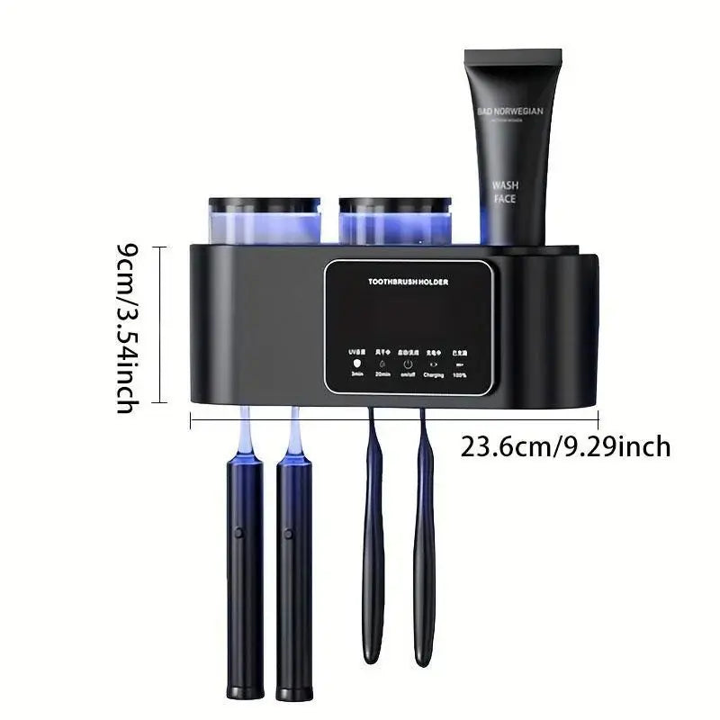 Wall Mounted Toothbrush Holder with UV Smart Sterilizer & 2 Drying Cups