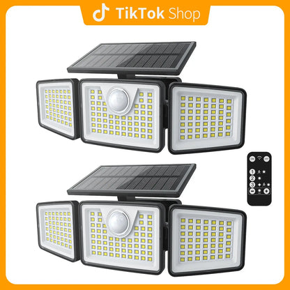 Solar Powered 2500LM 3-Head Motion Sensor Security Spotlight - IP65 Waterproof