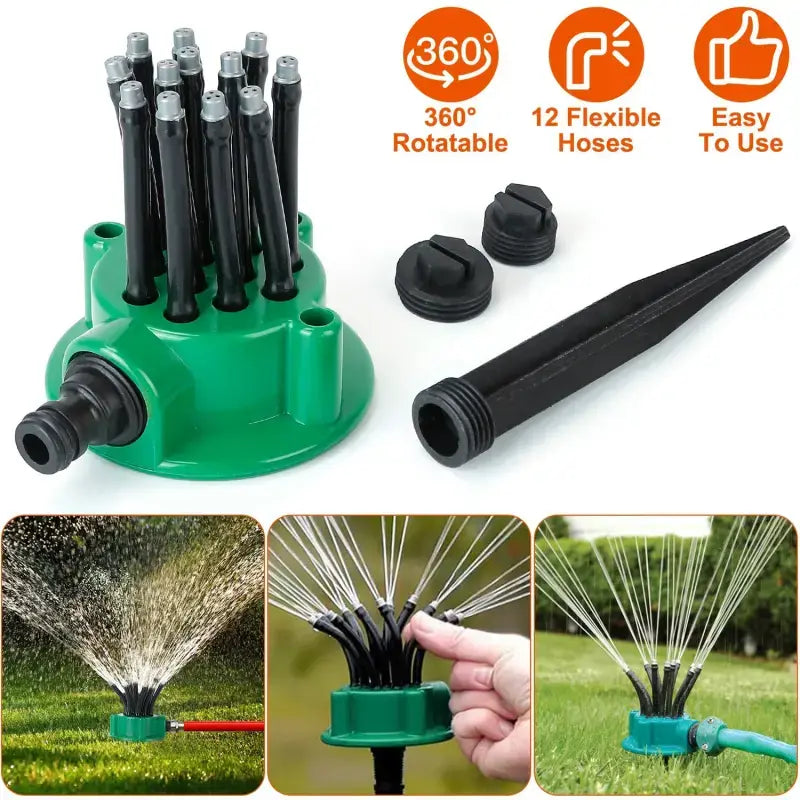 360° Rotating Multi-Nozzle Lawn Sprinkler - Adjustable Automatic Garden Watering System