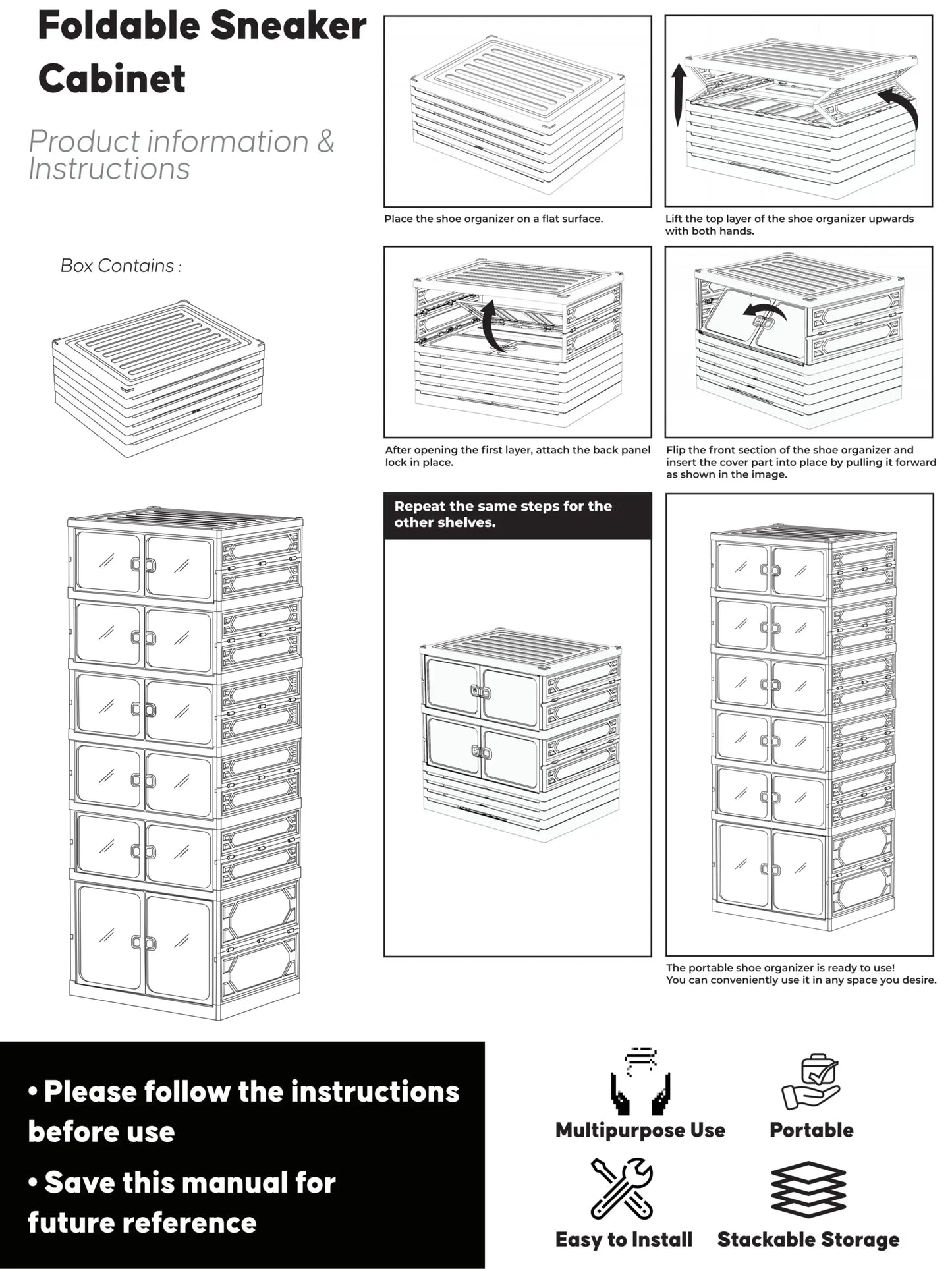9-Tier Folding Shoe Rack – Large Capacity Magnetic Transparent Shoe Cabinet