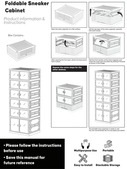 9-Tier Folding Shoe Rack – Large Capacity Magnetic Transparent Shoe Cabinet
