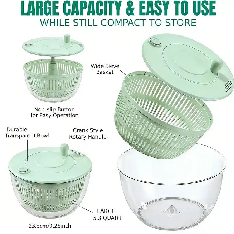 3-in-1 Salad Spinner Set: Large Vegetable Washer, Strainer & 5-Blade Slicer