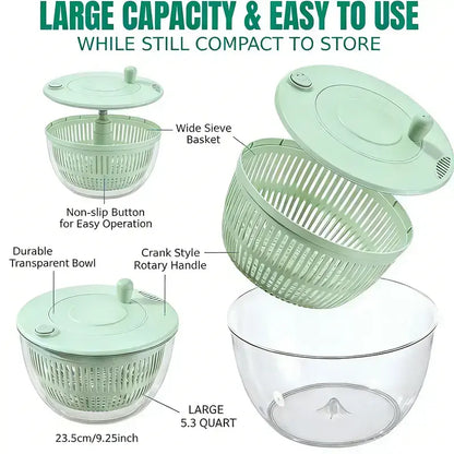 3-in-1 Salad Spinner Set: Large Vegetable Washer, Strainer & 5-Blade Slicer