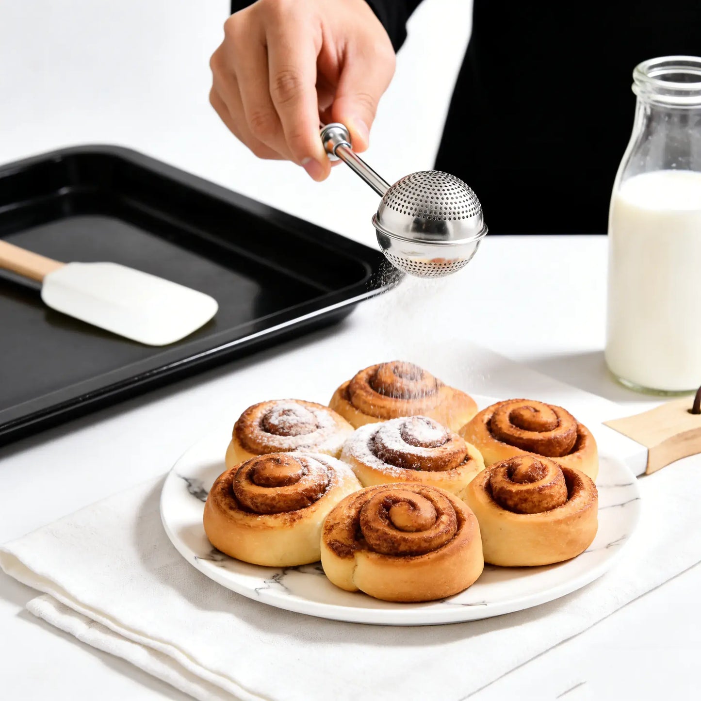 Stainless Steel Flour Duster & Sugar Shaker with Spring-Operated Long Handle
