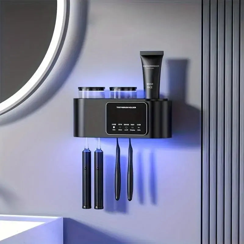Wall Mounted Toothbrush Holder with UV Smart Sterilizer & 2 Drying Cups