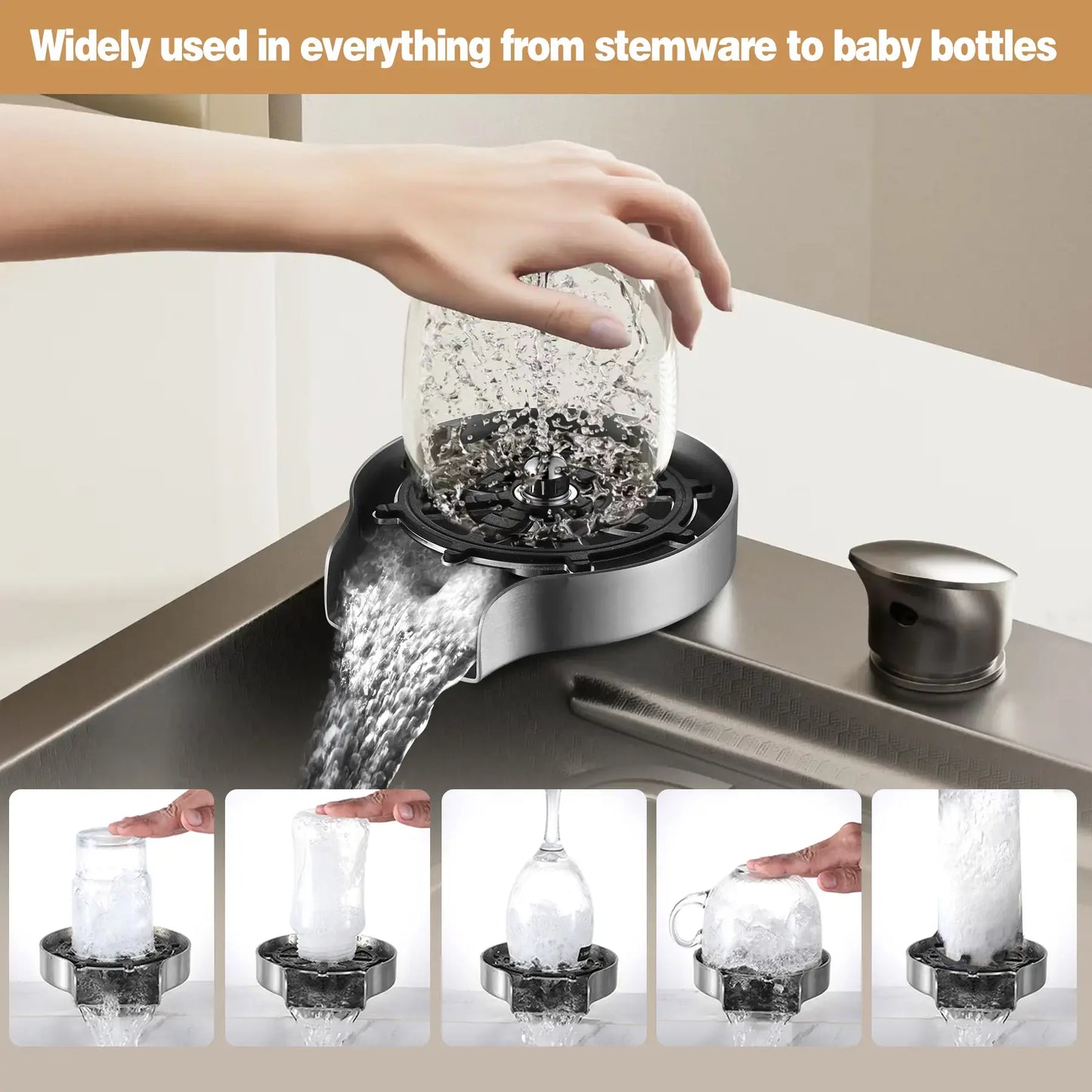 Stainless Steel Kitchen Sink Cup Washer – High-Pressure Automatic Glass Rinser