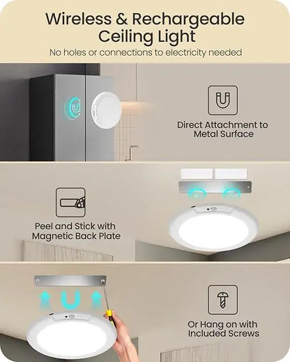 Rechargeable Motion Sensor Ceiling Light with Remote & 3 Color Modes