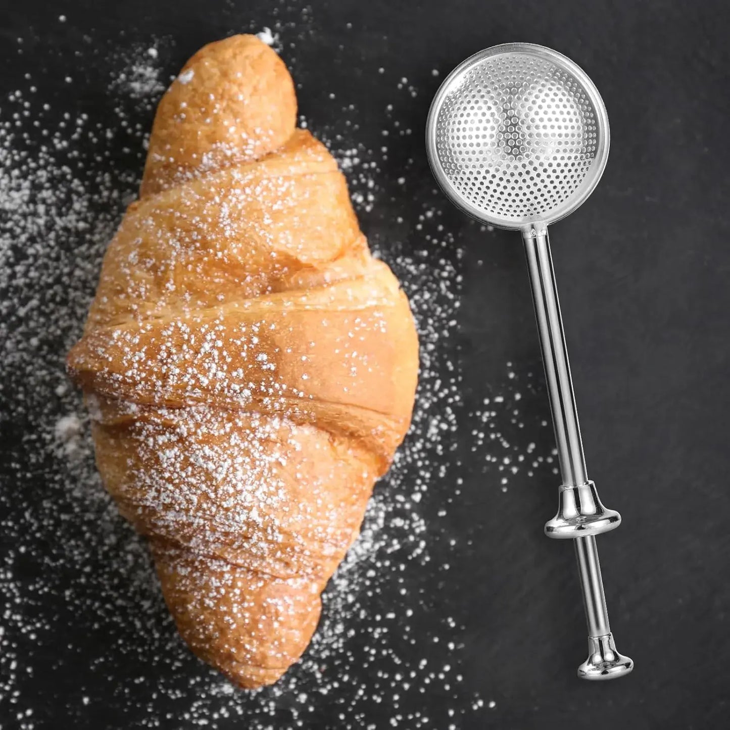 Stainless Steel Flour Duster & Sugar Shaker with Spring-Operated Long Handle