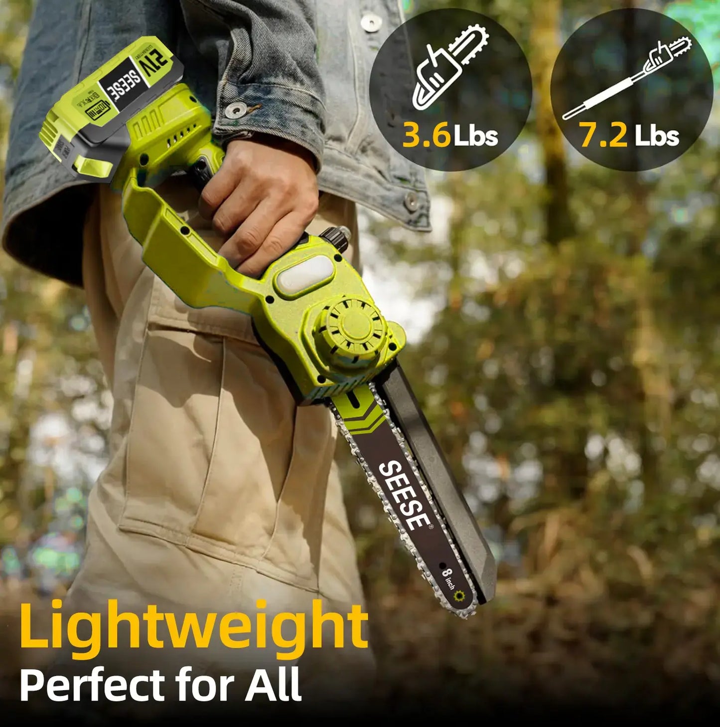 8" Telescopic Electric Chainsaw - 2-in-1 Cordless Pole Pruner with 2 Batteries
