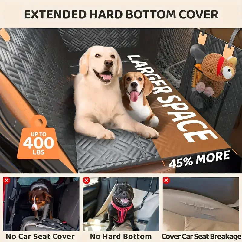 Waterproof Dog Car Seat Cover with Mesh Window & Non-Slip Hammock for Trucks & Cars