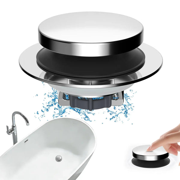 3-in-1 Bathtub Drain Stopper & Hair Catcher - Universal Chrome Tub Strainer Plug
