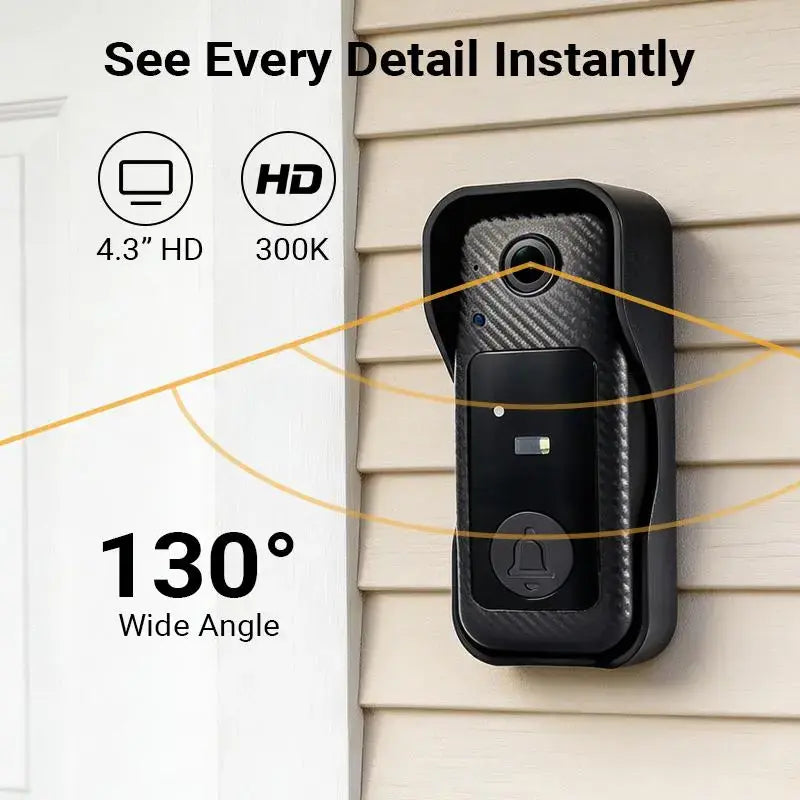 Wireless Video Doorbell with 4.3" HD Screen - No WiFi, No App & Night Vision