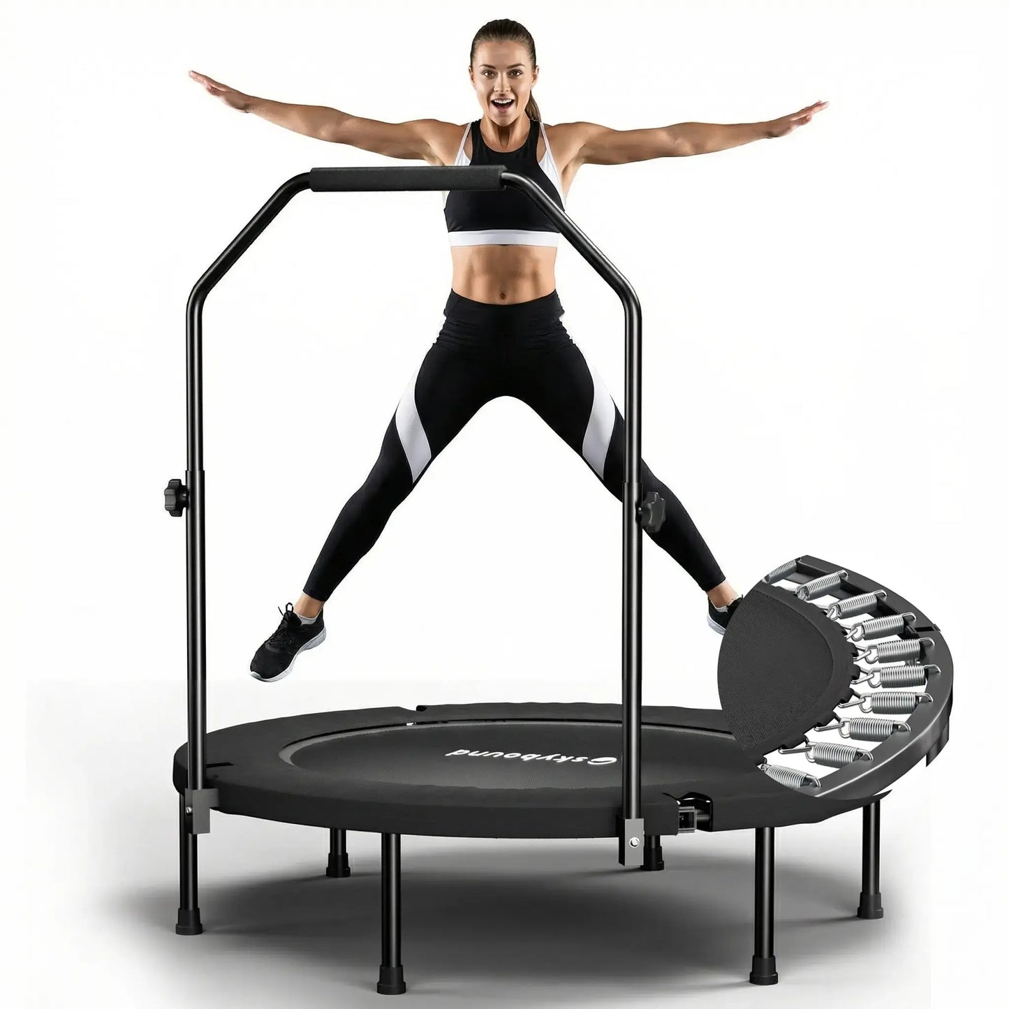 40" Foldable Fitness Mini Trampoline - Silent Rebounder with Adjustable Handle