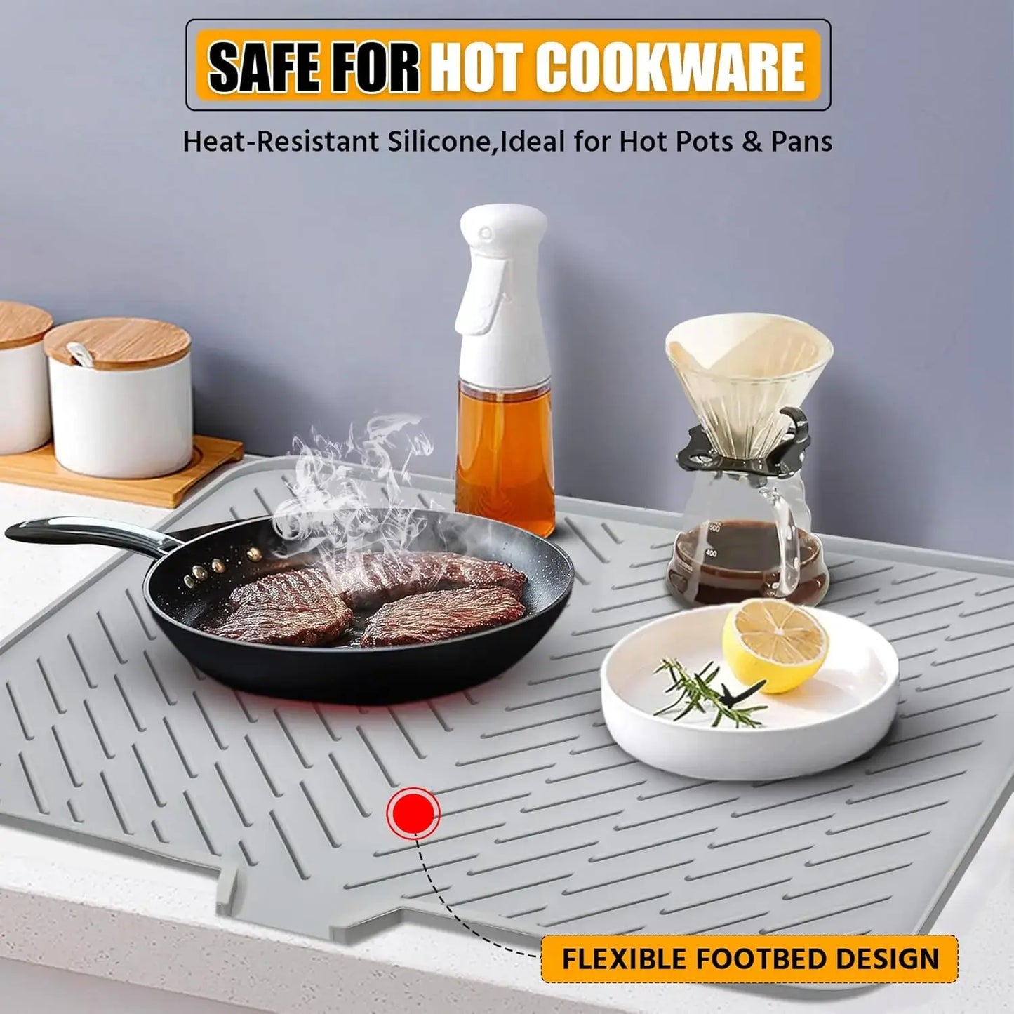 Large Silicone Dish Drying Mat – Heat Resistant Kitchen Counter Drainer Tray