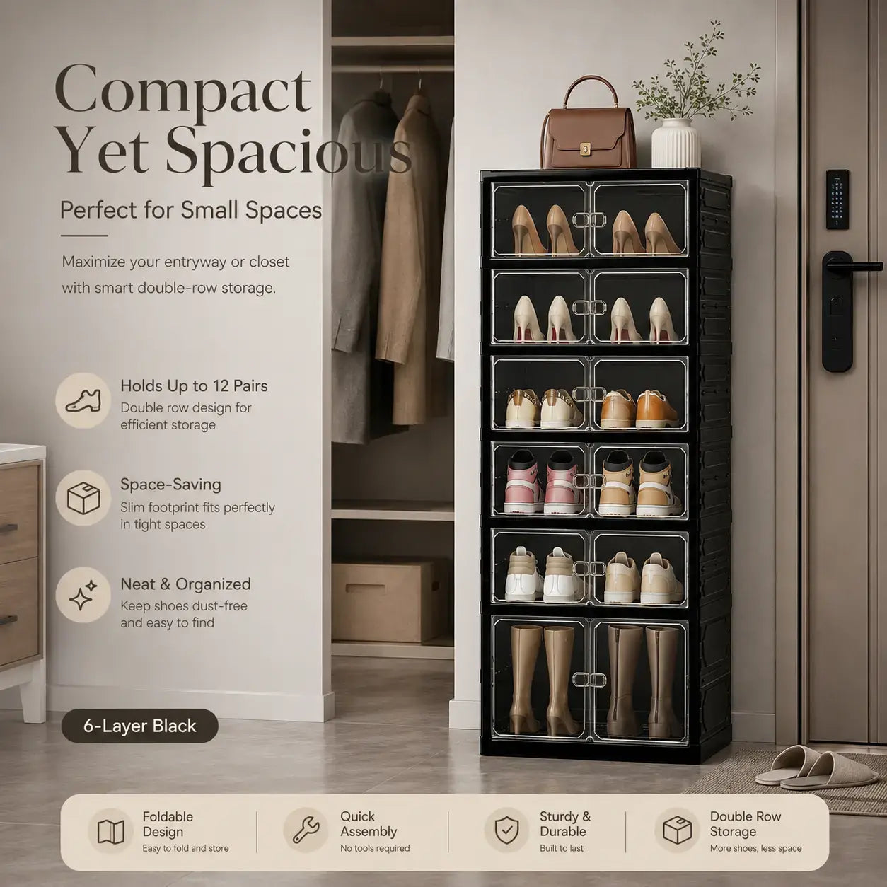 9-Tier Folding Shoe Rack – Large Capacity Magnetic Transparent Shoe Cabinet