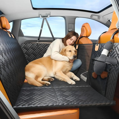 Waterproof Dog Car Seat Cover with Mesh Window & Non-Slip Hammock for Trucks & Cars