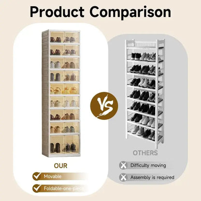9-Tier Foldable Shoe Rack Organizer - Portable Clear Magnetic Door Storage Cabinet