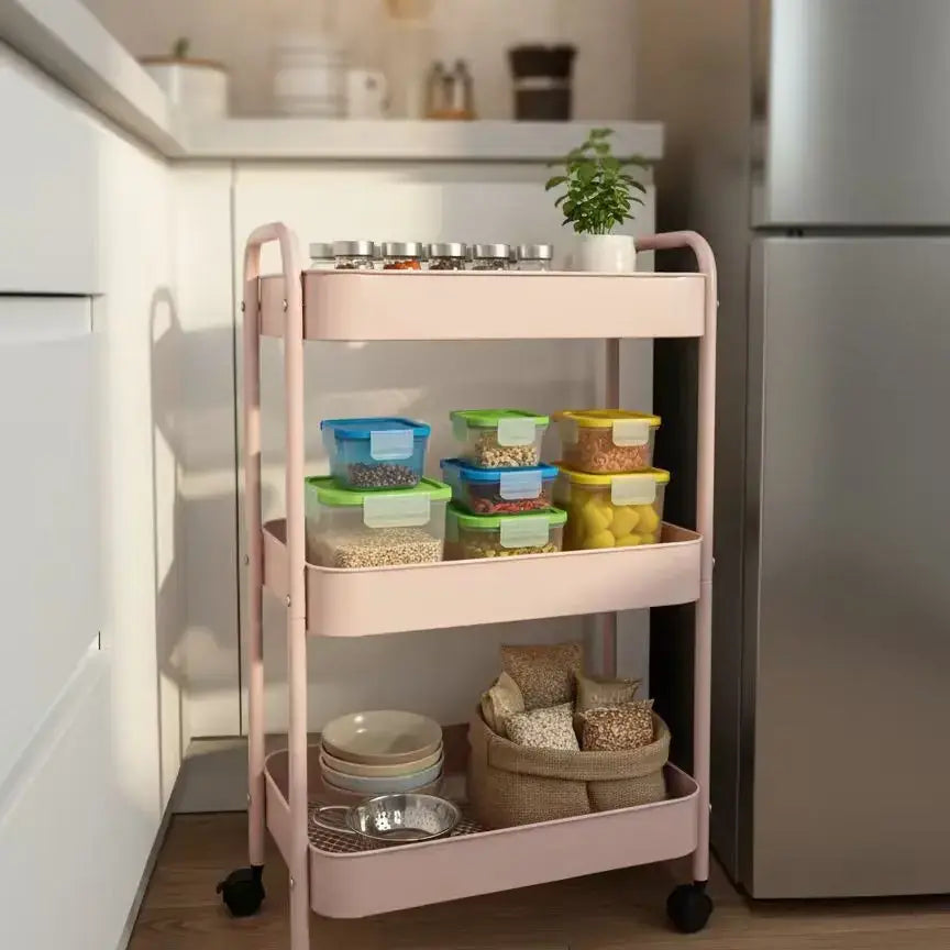 3-Tier Rolling Storage Cart with 6 Hooks - Heavy Duty Mobile Utility Organizer