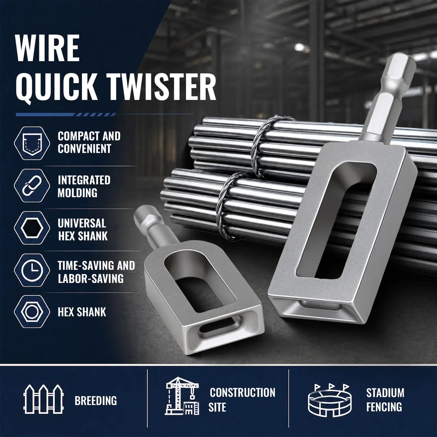 Heavy Duty Rebar Tie Wire Twisting Tool - Drill Attachment for Construction