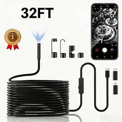 1920P HD Endoscope Inspection Camera with 8 LED Lights - 16.4ft Semi-Rigid Borescope