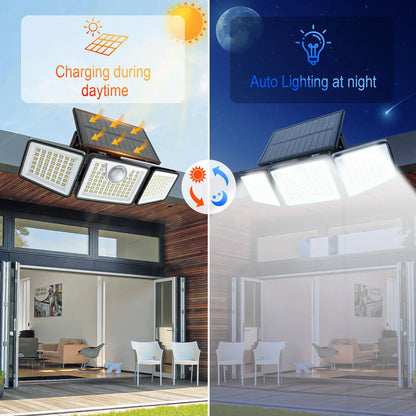 Solar Powered 2500LM 3-Head Motion Sensor Security Spotlight - IP65 Waterproof
