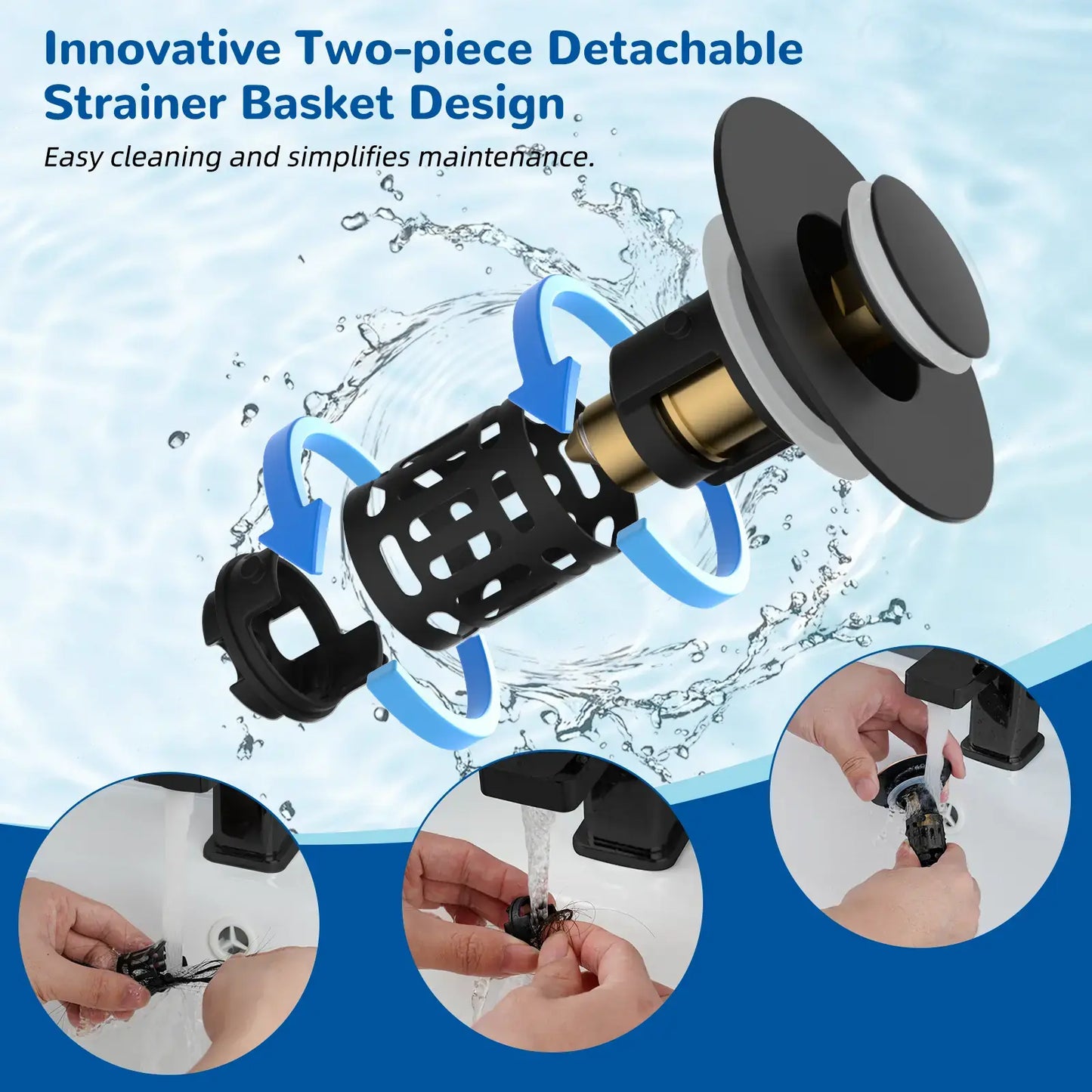 3-in-1 Universal Pop-Up Sink Drain Strainer - Anti-Clog Filter for Bathroom Basins