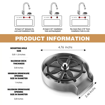 Stainless Steel Kitchen Sink Cup Washer – High-Pressure Automatic Glass Rinser