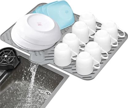 Large Silicone Dish Drying Mat – Heat Resistant Kitchen Counter Drainer Tray