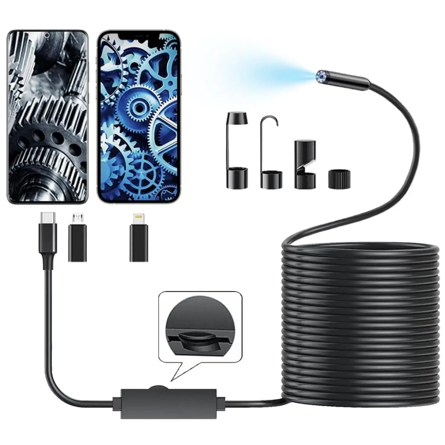 1920P HD Endoscope Inspection Camera with 8 LED Lights - 16.4ft Semi-Rigid Borescope