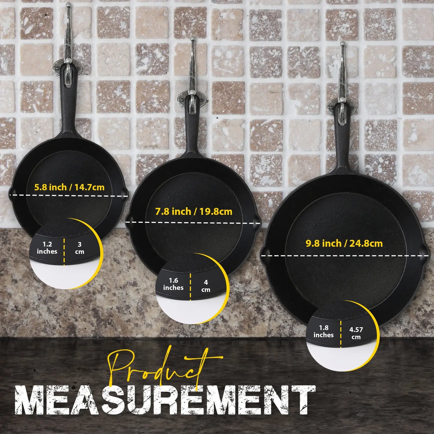 3-Piece Pre-Seasoned Cast Iron Skillet Set - Durable 6", 8", & 10" Frying Pans