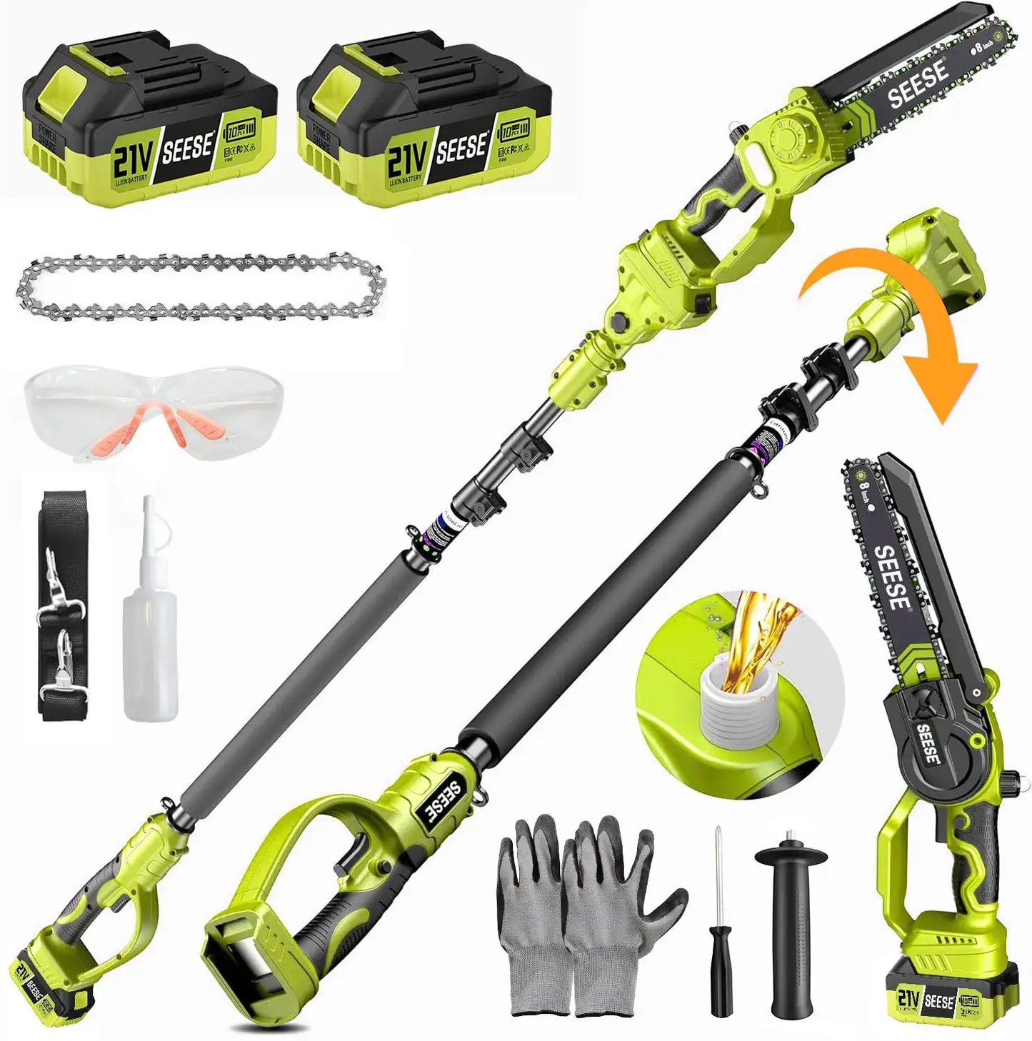 8" Telescopic Electric Chainsaw - 2-in-1 Cordless Pole Pruner with 2 Batteries