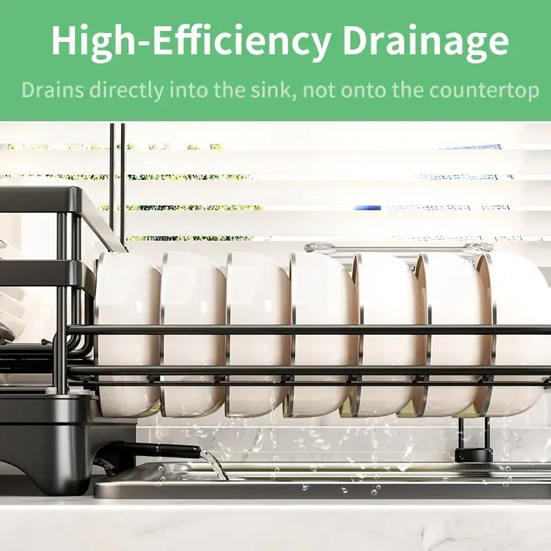 Foldable 2-Tier Dish Drying Rack - Expandable Over-Sink Dish Drainer for Small Kitchens