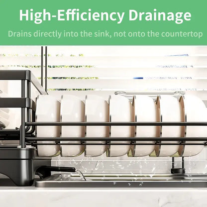 Foldable 2-Tier Dish Drying Rack - Expandable Over-Sink Dish Drainer for Small Kitchens