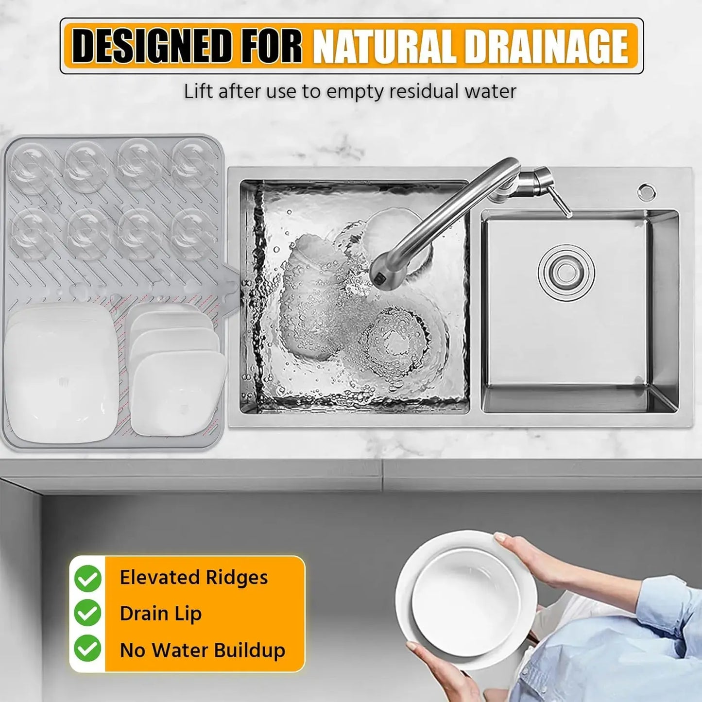 Large Silicone Dish Drying Mat – Heat Resistant Kitchen Counter Drainer Tray
