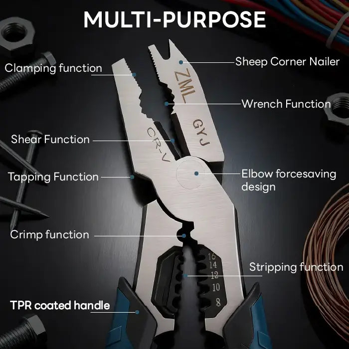 6-in-1 Multi-Function Wire Stripper Pliers - CR-V Steel Electrical Cutting Tool