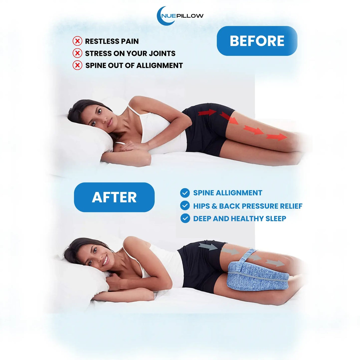 Ergonomic Memory Foam Leg Pillow for Side Sleepers - Knee & Hip Pain Relief Cushion