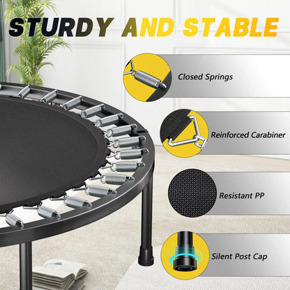 40" Foldable Fitness Mini Trampoline - Silent Rebounder with Adjustable Handle