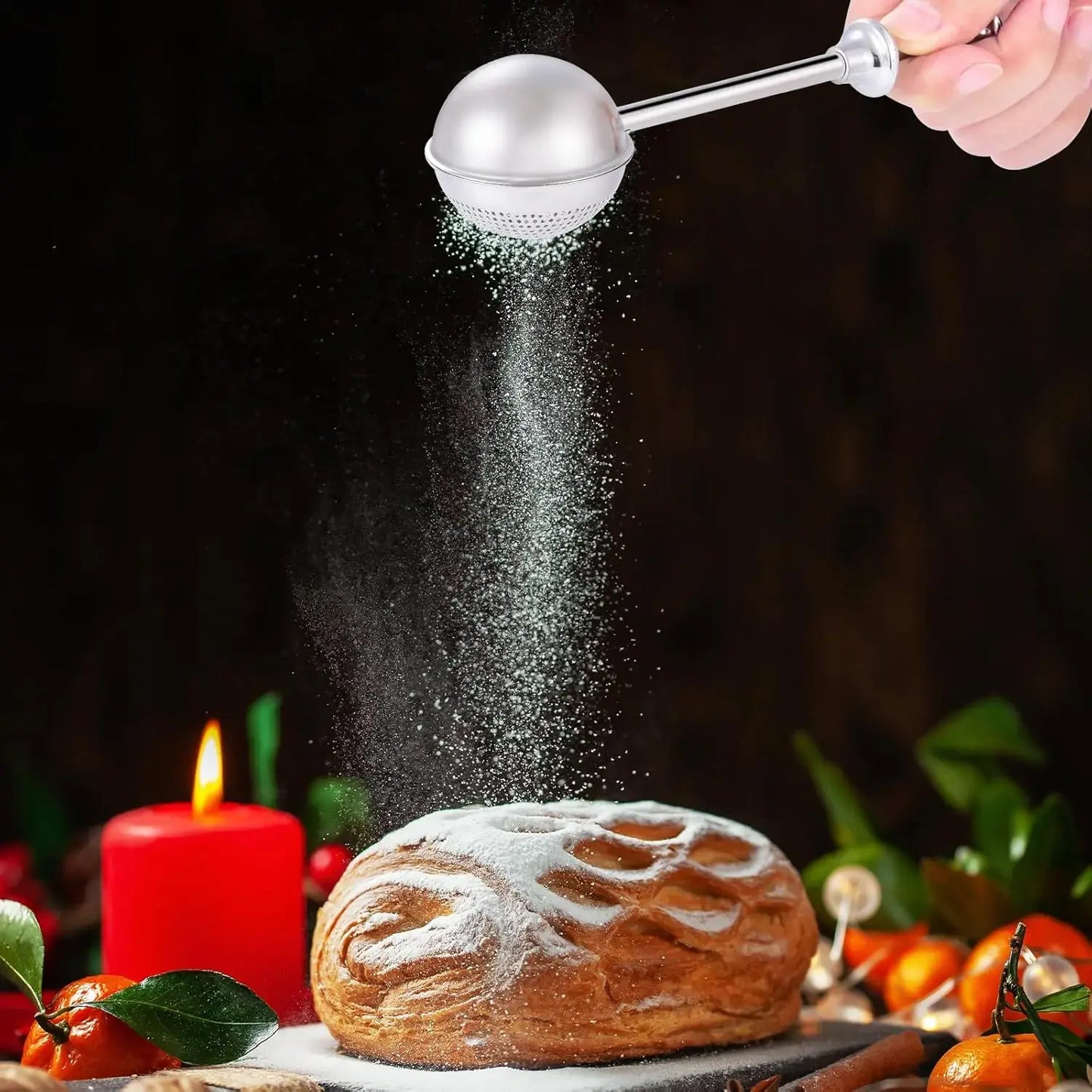 Stainless Steel Flour Duster & Sugar Shaker with Spring-Operated Long Handle